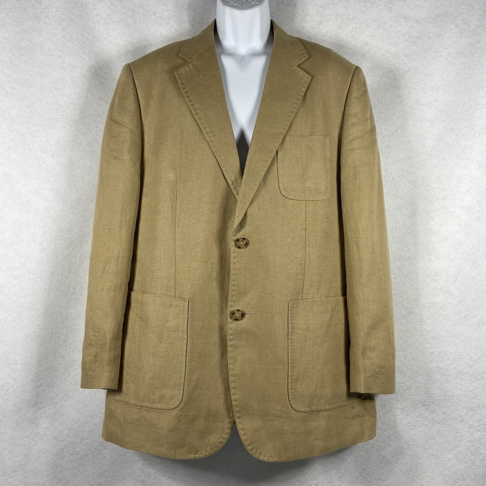 Giasone Jacket Mens 42R Tan Blazer Sport Coat 100% Linen Long Sleeves